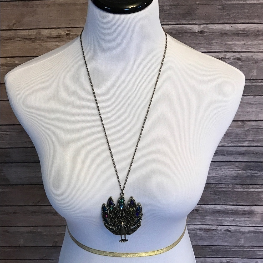 Multi-colored peacock pendant necklace